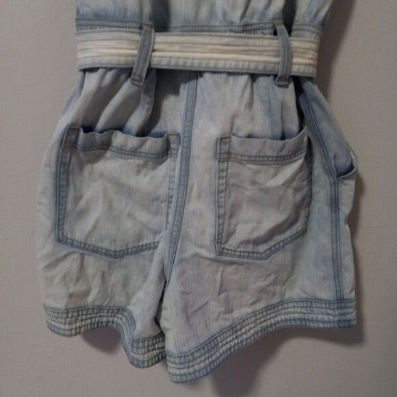 Happy X Nature Size 10 Denim Romper-Belted-Pockets-Light Wash-Pockets-Sleeveless - Picture 7 of 10